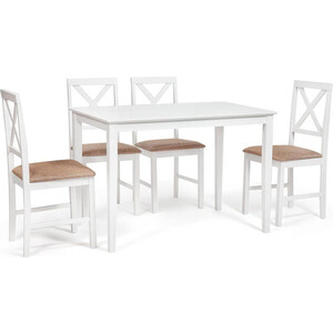 Обеденный комплект TetChair Хадсон (стол + 4 стула)/ Hudson Dining Set дерево гевея/ мдф pure white (белый 2-1) ткань коричнево-золотая (1505) комплект из 2 стульев 8h jun dining chair beige yb3
