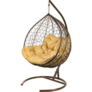 Двойное подвесное кресло BiGarden Gemini brown бежевая подушка подвесное кресло bigarden tropica brown бежевая подушка