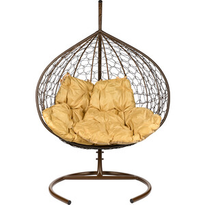 фото Двойное подвесное кресло bigarden gemini brown бежевая подушка
