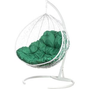 фото Двойное подвесное кресло bigarden gemini white зеленая подушка