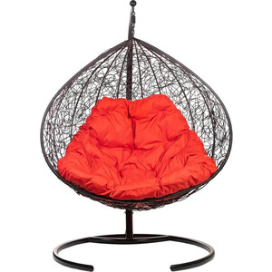 фото Двойное подвесное кресло bigarden gemini black красная подушка