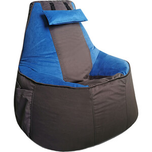 фото Бескаркасное игровое кресло mypuff геймер серо-голубое мебельный велюр g_472_538