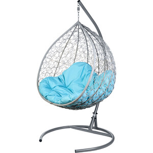 фото Двойное подвесное кресло bigarden gemini promo gray голубая подушка