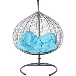 фото Двойное подвесное кресло bigarden gemini promo gray голубая подушка