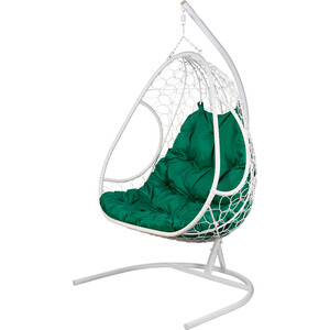 фото Двойное подвесное кресло bigarden primavera white зеленая подушка