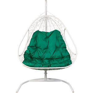 фото Двойное подвесное кресло bigarden primavera white зеленая подушка