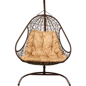 фото Двойное подвесное кресло bigarden primavera brown бежевая подушка