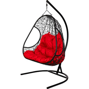 фото Двойное подвесное кресло bigarden primavera black красная подушка