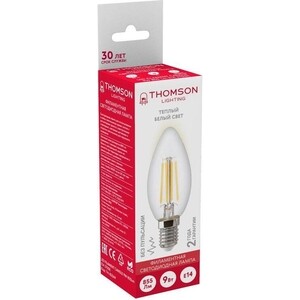 Лампочка светодиодная филаментная Thomson E14 9W 2700K свеча прозрачная TH-B2069