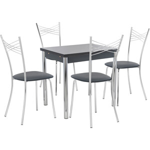 Набор мебели для кухни стол Мебель Импэкс Стол Марсель 1Р антрацит + стул Рейн к/з черный