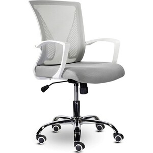 Кресло Brabix Wings MG-306 пластик белый, хром/сетка, серое (532012) офисное кресло norden ruby lb ch 312b w gg белый пластик серая сетка серая ткань