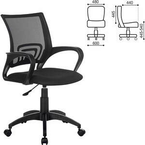 Кресло с подлокотниками Brabix Fly MG-396 сетка, черное (532083) кресло офисное brabix fly mg 396w с подлокотниками пластик белый сетка темно синее tw 05 tw 10 532399