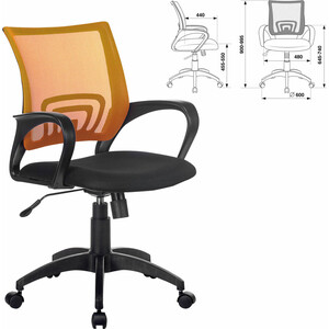 Кресло с подлокотниками Brabix Fly MG-396 сетка, оранжевое/черное (532084) кресло офисное brabix fly mg 396w с подлокотниками пластик белый сетка темно синее tw 05 tw 10 532399