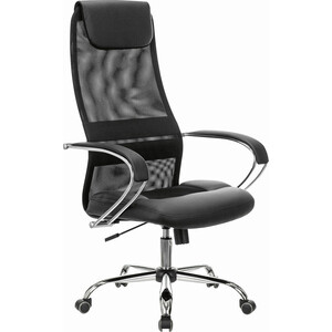 Кресло офисное Brabix Premium Stalker EX-608 CH хром ткань-сетка/кожзам черное (532091) кресло brabix wings mg 306 пластик белый хром сетка серое 532012