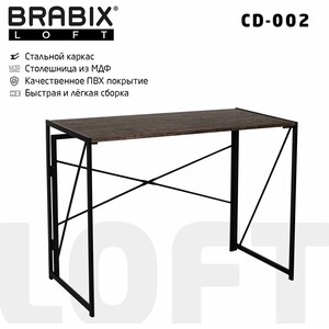 Стол на металлокаркасе Brabix Loft CD-002 складной, морёный дуб (641212)