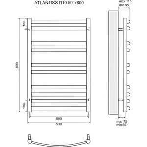 Полотенцесушитель электрический Lemark Atlantiss П10 500x800 скрытое подключение, черный (LM32810REBL, LM0101BL)