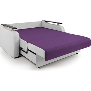 фото Диван-кровать шарм-дизайн гранд д 100 фиолетовая рогожка и экокожа белая