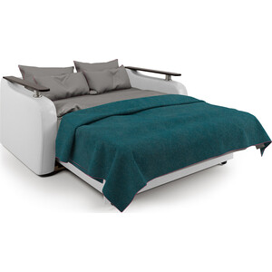 фото Диван-кровать шарм-дизайн гранд д 120 серая рогожка и экокожа белая