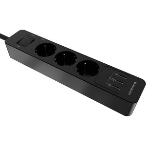 Сетевой фильтр HARPER UCH-330 (3 розеток, 1,5m, USB, черный)