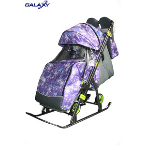 фото Санки-коляска snow galaxy kids-3-1 ёлки на фиолетовом на больших колесах+сумка+варежки
