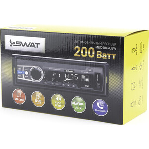 фото Автомагнитола swat mex-1047ubw/1 din медиа ресивер,4х50 вт, bt, mp3, usb, sd, 2rca белые кнопки