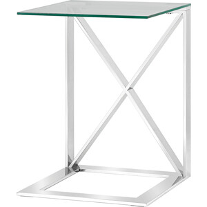 фото Журнальный столик stool group кросс 55x55 прозрачное стекло, сталь серебро eet-008