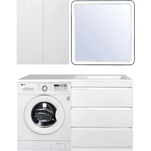 фото Мебель для ванной style line даллас люкс 78 (140r) напольная, с зеркалом и шкафом, под стиральную машину, белая