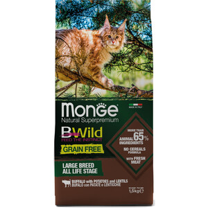 Сухой корм Monge Cat BWild GRAIN FREE беззерновой из мяса буйвола для крупных кошек всех возрастов 1,5 кг - фото 1