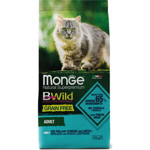 фото Сухой корм monge cat bwild grain free беззерновой из трески для взрослых кошек 1,5 кг