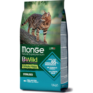Сухой корм Monge Cat BWild GRAIN FREE беззерновой из тунца для стерилизованных кошек 1,5 кг - фото 2