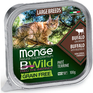 фото Консервы monge cat bwild grain free беззерновые из буйвола с овощами для кошек крупных пород 100 г