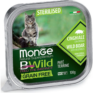 фото Консервы monge cat bwild grain free беззерновые из кабана с овощами для стерилизованных кошек 100 г