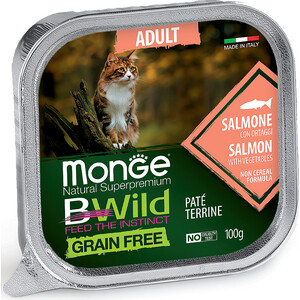 Консервы Monge Cat BWild GRAIN FREE беззерновые из лосося с овощами для взрослых кошек 100 г
