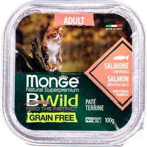 Консервы Monge Cat BWild GRAIN FREE беззерновые из лосося с овощами для взрослых кошек 100 г - фото 2