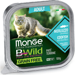 Консервы Monge Cat BWild GRAIN FREE беззерновые из трески с овощами для взрослых кошек 100 г - фото 1