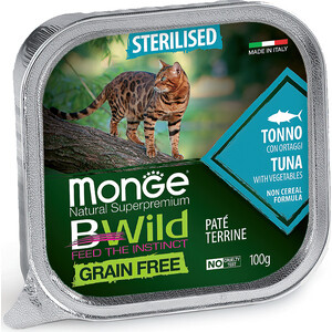 Консервы Monge Cat BWild GRAIN FREE беззерновые из тунца с овощами для стерилизованных кошек 100 г