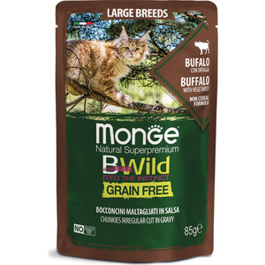 фото Паучи monge cat bwild grain free из мяса буйвола с овощами для кошек крупных пород 85 г