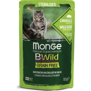 Паучи Monge Cat BWild GRAIN FREE из мяса дикого кабана с овощами для стерилизованных кошек 85 г