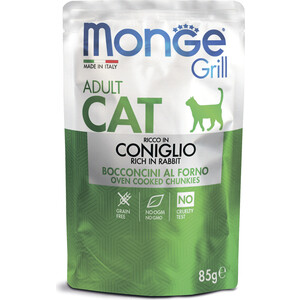 Паучи Monge Cat Grill Pouch для взрослых кошек итальянский кролик 85 г