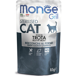 фото Паучи monge cat grill pouch для стерилизованных кошек итальянская форель 85 г