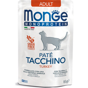 Паучи Monge Cat Monoprotein Pouch для кошек индейка 85 г - фото 1