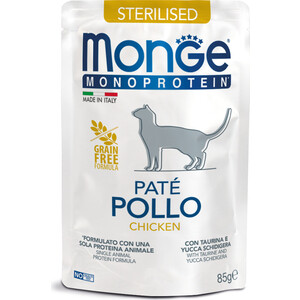 Паучи Monge Cat Monoprotein Pouch для стерилизованных кошек курица 85 г - фото 1