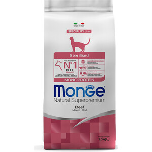 фото Сухой корм monge cat monoprotein sterilised beef для стерилизованных кошек с говядиной 1,5 кг