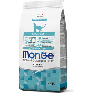 Сухой корм Monge Cat Monoprotein Sterilised Merluzzo для стерилизованных кошек с треской 1,5 кг - фото 2
