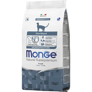 Сухой корм Monge Cat Monoprotein Sterilised Trout для стерилизованных кошек с форелью 1,5 кг - фото 2