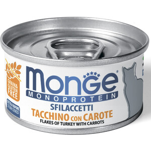 Консервы Monge Cat Monoprotein мясные хлопья для кошек из индейки с морковью 80 г - фото 1
