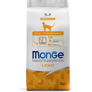 Сухой корм Monge Cat Speciality Light низкокалорийный для кошек с индейкой 1,5 кг - фото 1