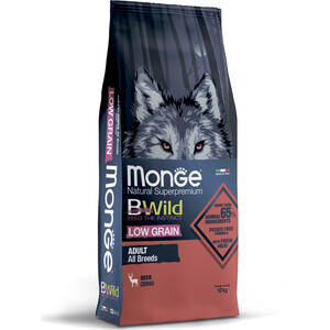 Сухой корм  Monge Dog BWild LOW GRAIN низкозерновой из мяса оленя для взрослых собак всех пород 12 кг