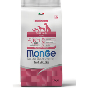 Сухой корм Monge Dog Monoprotein All Breeds Beef and Rice для собак всех пород говядина с рисом 2,5 кг - фото 1