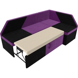 Кухонный угловой диван АртМебель Дуглас микровельвет фиолетовый черный правый угол